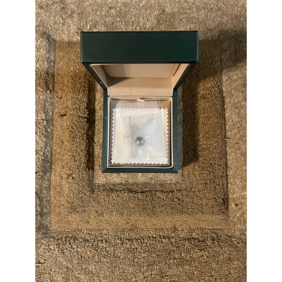 9-10mm Tahitian Pearl Necklace, Sterling Silver, Moissanite, 18+2" - Picture 2 of 8